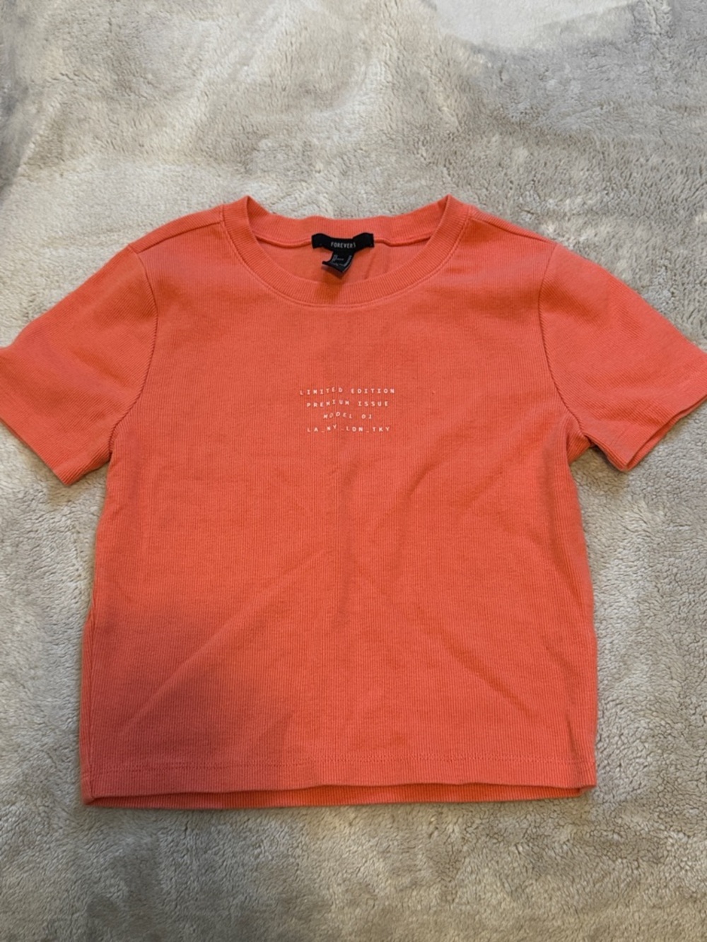 Forever 21 Coral Short Sleeve Crewneck Tee with Center Text